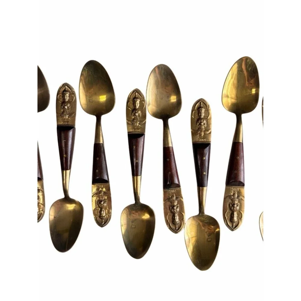 Vintage V. Thailand Jewelry & Bronze Factory Siam Bronze Flatware Set w/ Case